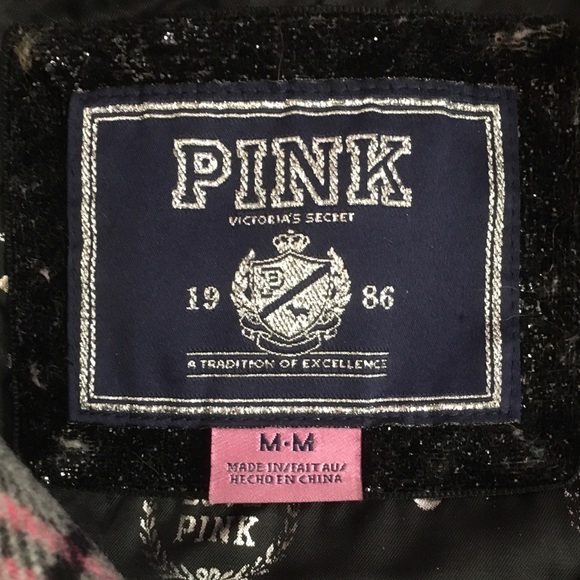 Y2K~PINK Victoria’s Secret Pink Plaid wool coat M - Picture 3 of 9